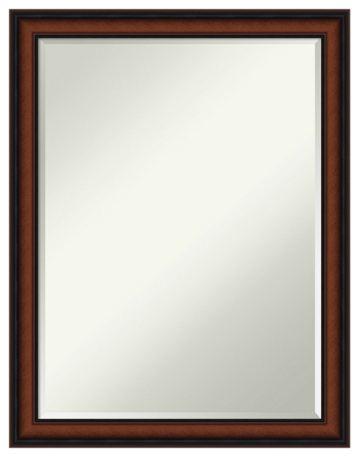 Cyprus Walnut Narrow Petite Bevel Wood Bathroom Wall Mirror 21 x 27 in