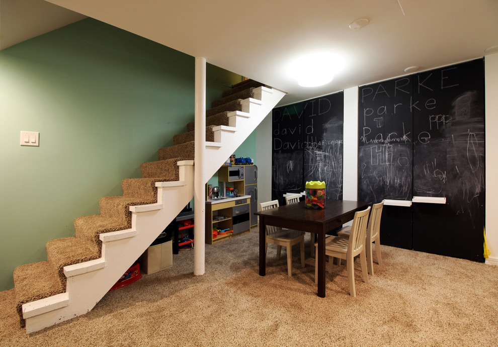 Photo of a small modern basement in Chicago.