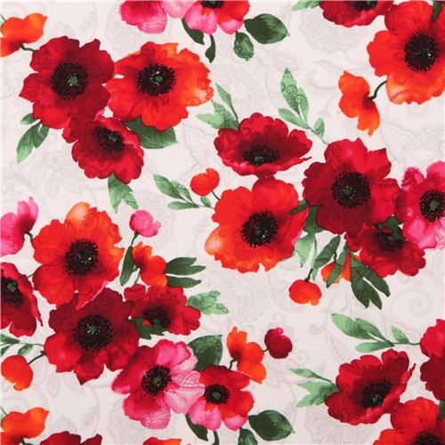 cream poppy flower Timeless Treasures fabric 'Ava Poppies' Tribeca
