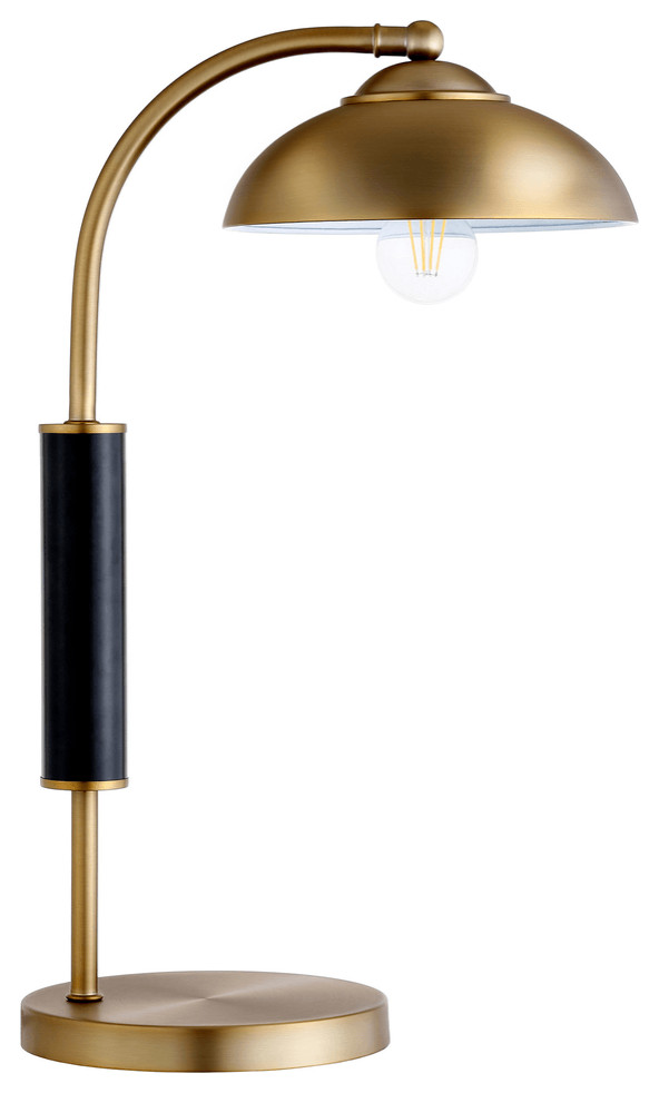 24" Gold and Black Metal Desk Table Lamp With Gold Dome Shade