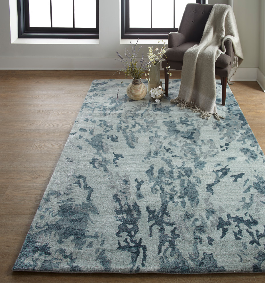 Feizy 8788FMST Dryden Hand Tufted Gray / Teal Area Rugs, 3'6" x 5'6