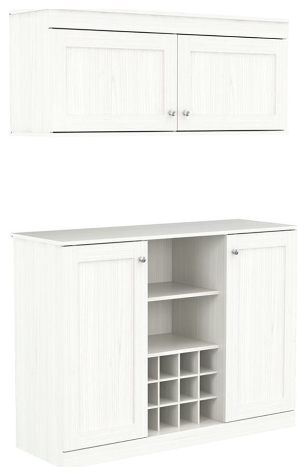 Inval Shaker Style 2 Piece Wine Rack Buffet Set in Washed Oak