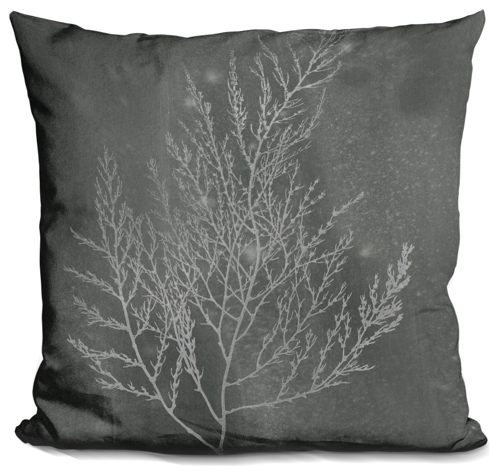 Silver Foil Algae Ii On Black Wash Decorative Accent Throw Pillow