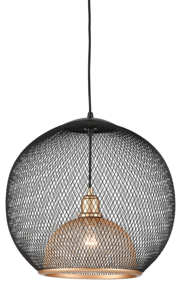 Gibraltar Single Lamp Pendant, Black/Gold, 18"Dx17"H