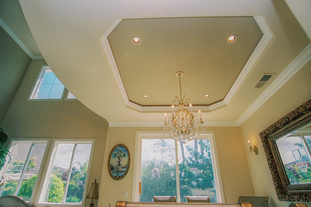 Mid-sized transitional great room photo in Orange County with beige walls