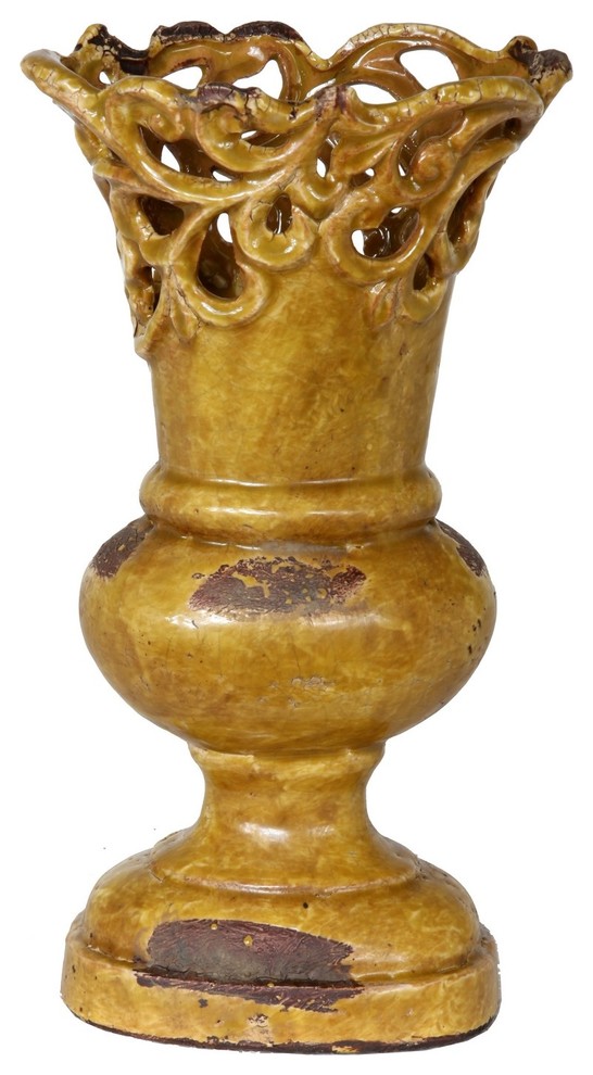 Privilege International Distressed Yellow Ceramic Vase