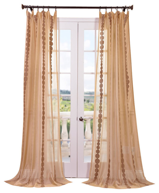 Cleopatra Gold Embroidered Sheer Curtain Single Panel, 50"x84"