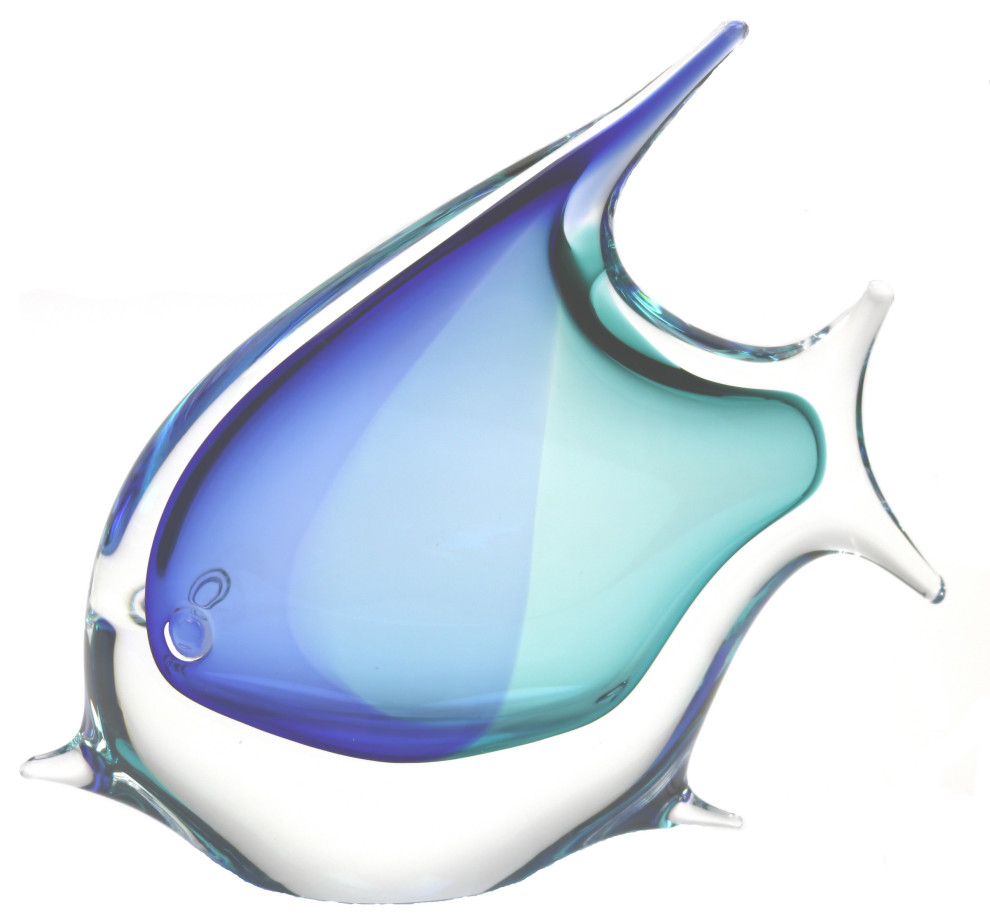 Image showcasing Murano Glass Design Crystal Tropical Fish Aqua Blue - Beach Style ...