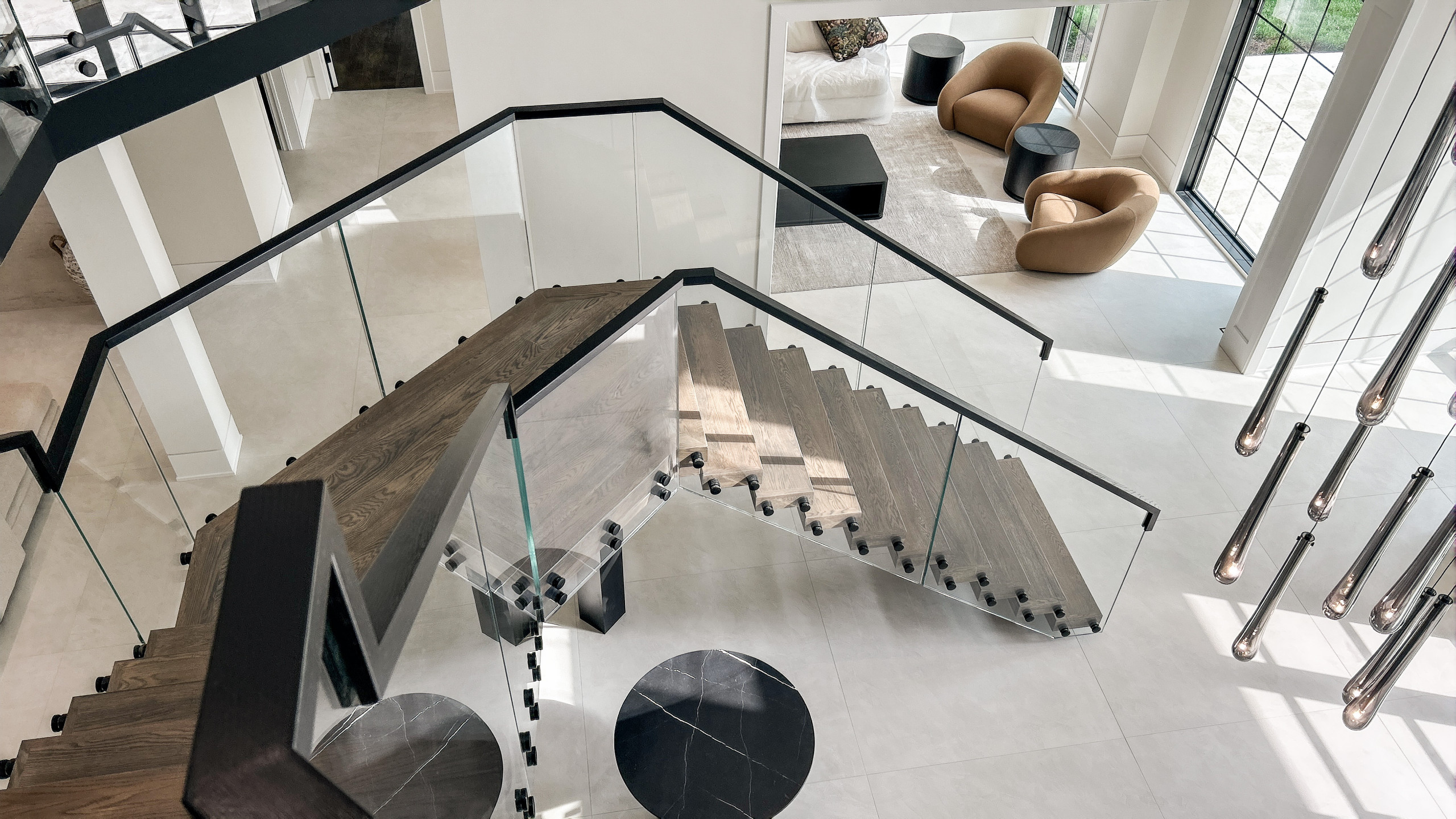 Project #159 | Modern Foyer Stair with Stand-off Glass Railing