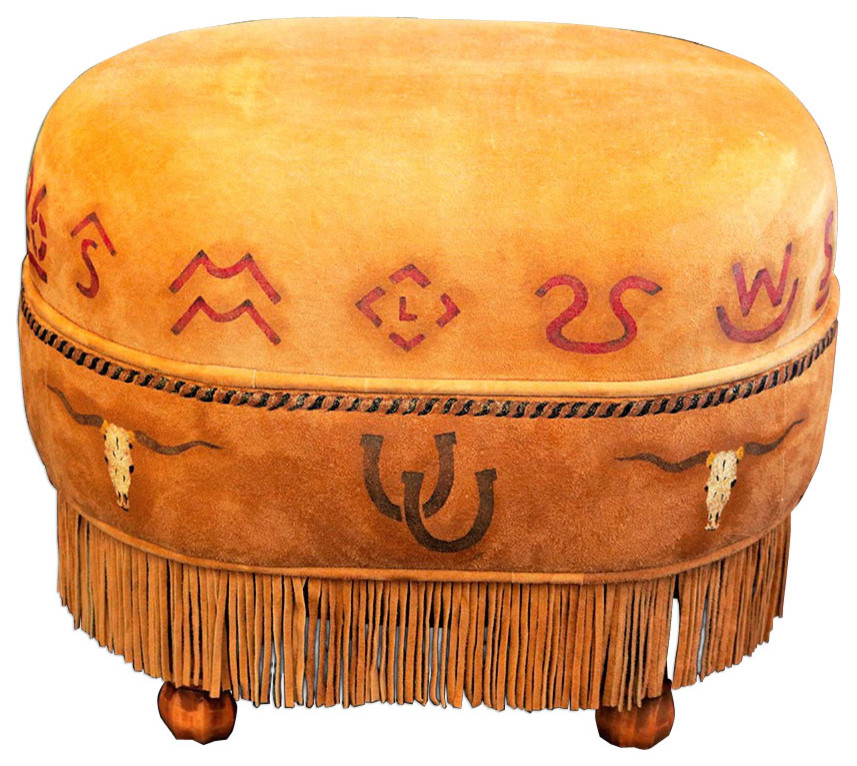 Butterscotch Deer Suede Ottoman Southwestern Footstools And