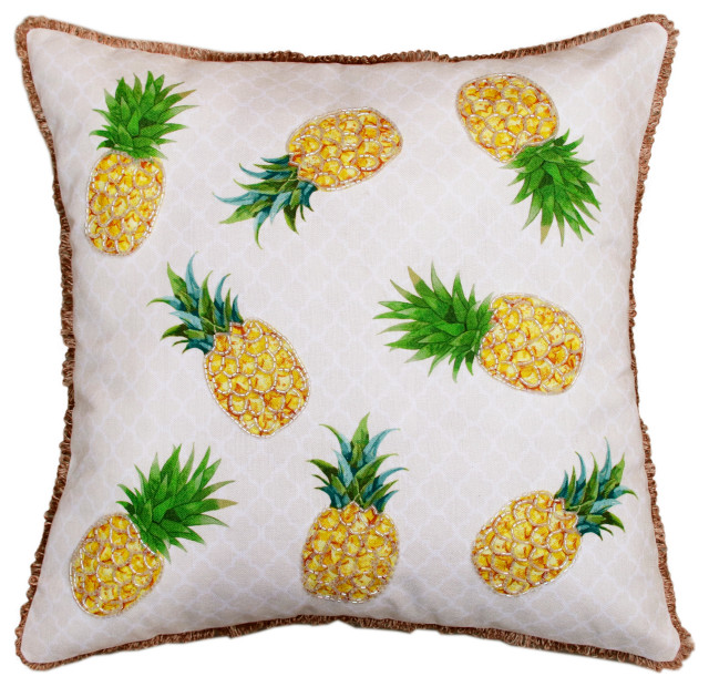 Panama HandWoven Yellow/Green Pineapple Throw Pillow, 20"x20