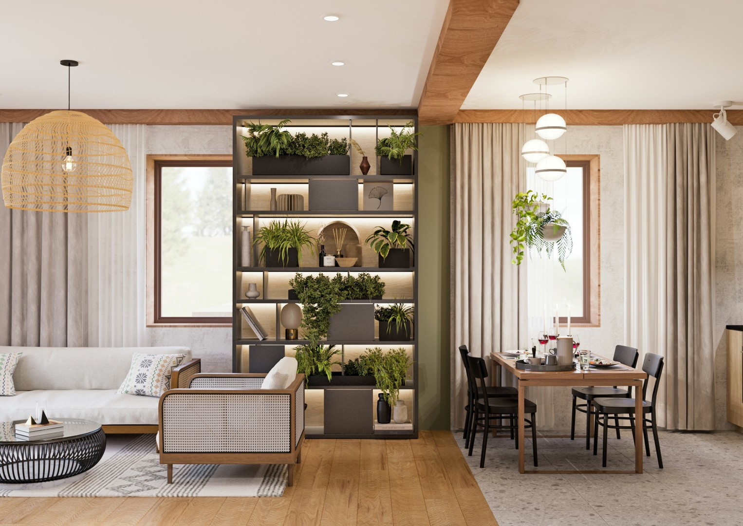 Гостиная-столовая в стиле Эко