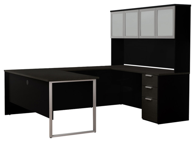 Pro Concept Plus U Desk With Frosted Glass Door Contemporary Plus U Desk With Frosted Glass Door