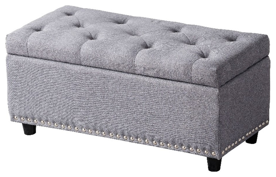 Legend Vansen Tufted Modern Fabric Storage Ottoman with Nailhead Trim