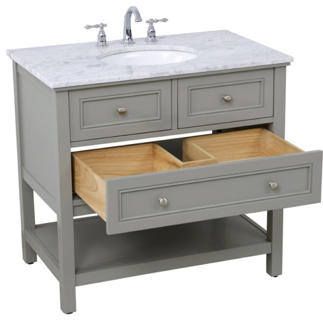 Elegant Decor Metropolis 24" Single Marble Top Bathroom Vanity in Gray ...