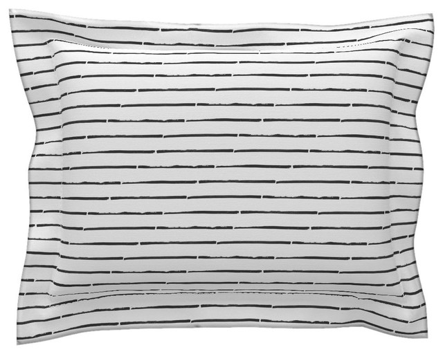 Black White Striped Horizontal White Stripes Cotton Pillow Sham