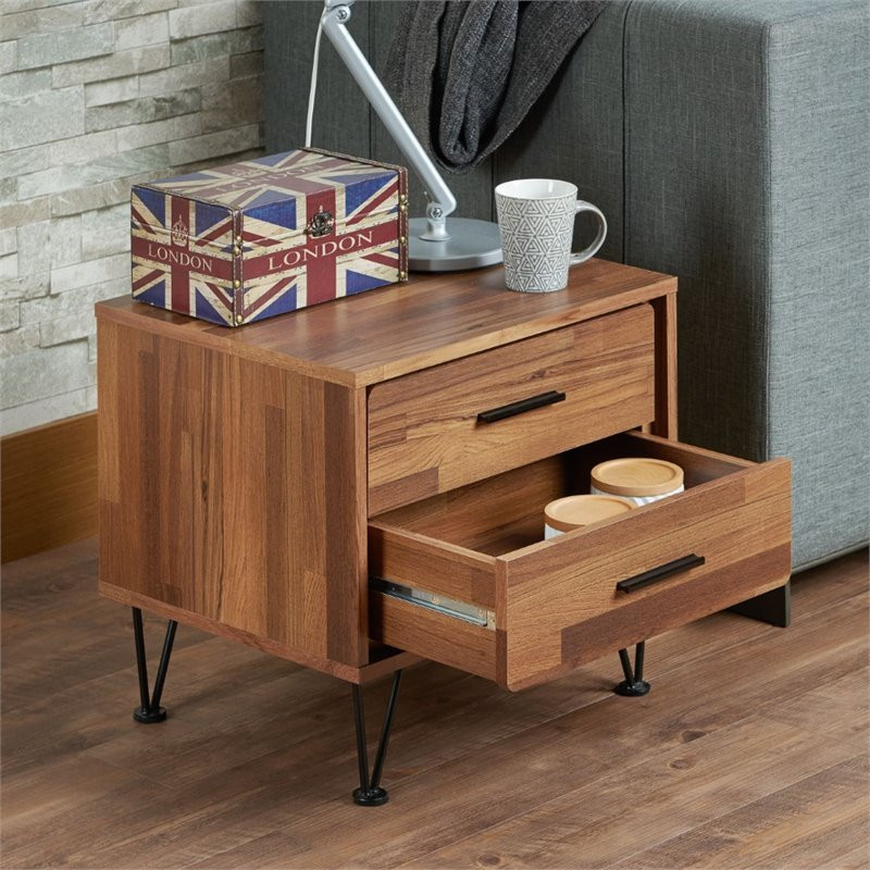 ACME Deoss Wooden Rectangular 2Drawer Nightstand with "V" Shaped Legs