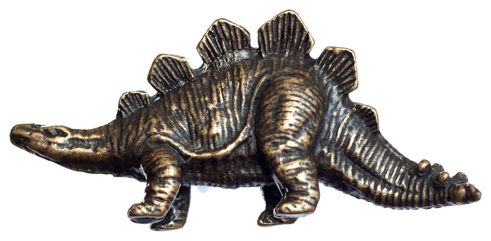 Stegosaurus Dinosaur Knob, D7, Antique Brass