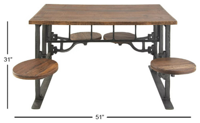 Rectangular Dining Table, Metal Frame With Built-In Round Chairs, Matte ...