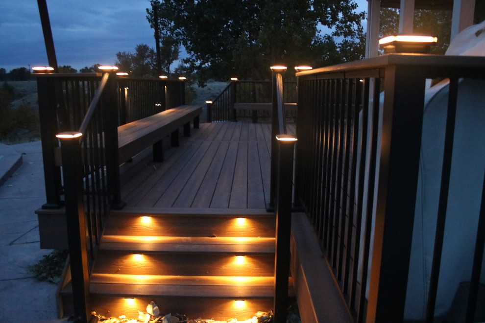 Deck - mid-sized transitional backyard deck idea in Denver with no cover