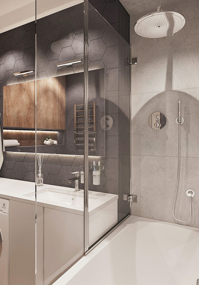 Двухкомнатная квартира со стеклом между гостиной и спальней