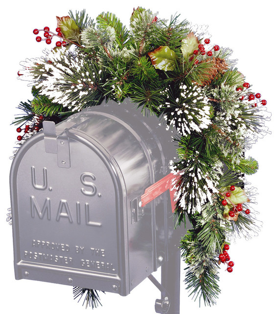3' Wintry Pine Collection Mailbox Swag With Red Berries, Cones and Snowflakes