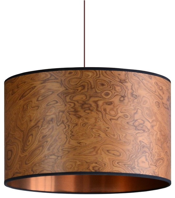 Medium Burl Wood Veneer Drum Lampshade, 60 cm