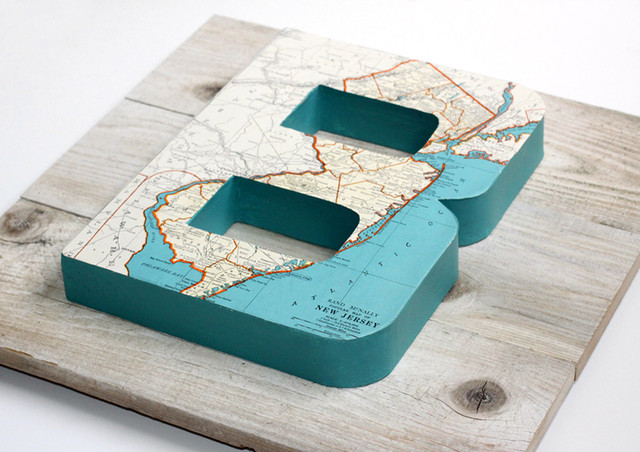 Vintage Map Letter B on Reclaimed Wood