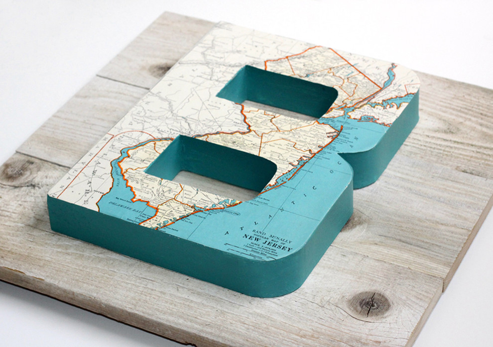 Vintage Map Letter B on Reclaimed Wood