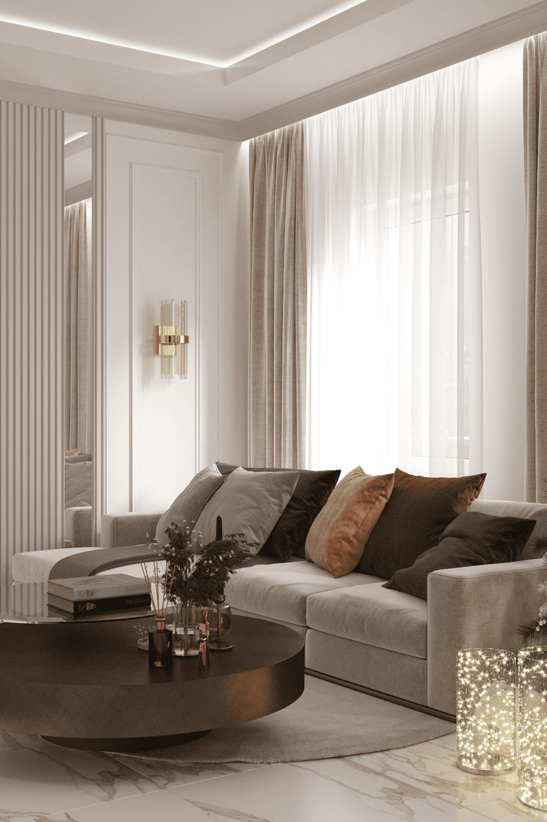 Просторная квартира в нежных оттенках со стильными элементами декора