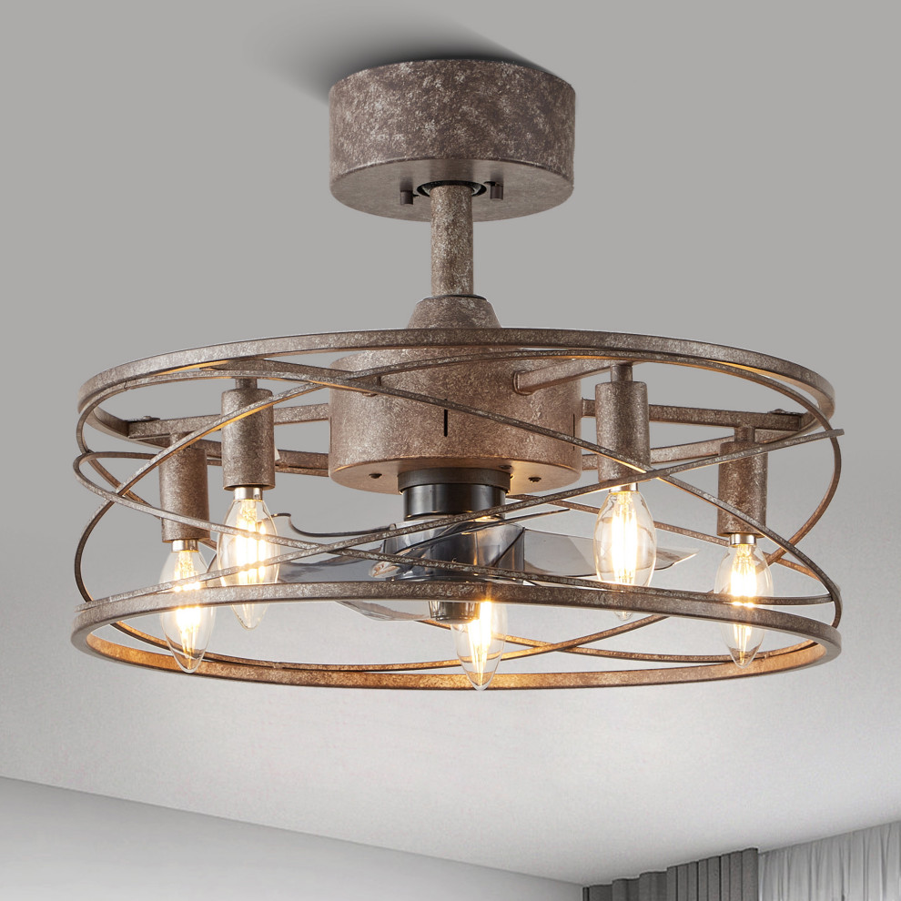 18" Black Industrial Reversible Ceiling Fan with Metal Cage Shade and