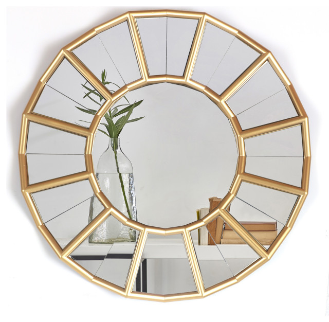 24" Round Gold Wall Mirror Contemporary Bathroom Mirrors by