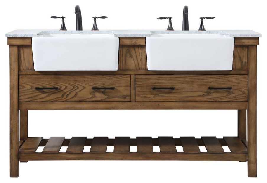 Elegant VF60160DDW 60" Double Bathroom Vanity, Driftwood Transitional