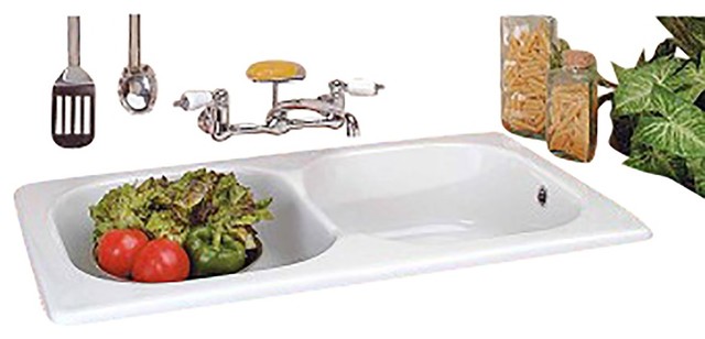 Kitchen Farmhouse Drop-In Counter Sink Porcelain Double Bowl Renovators Supply