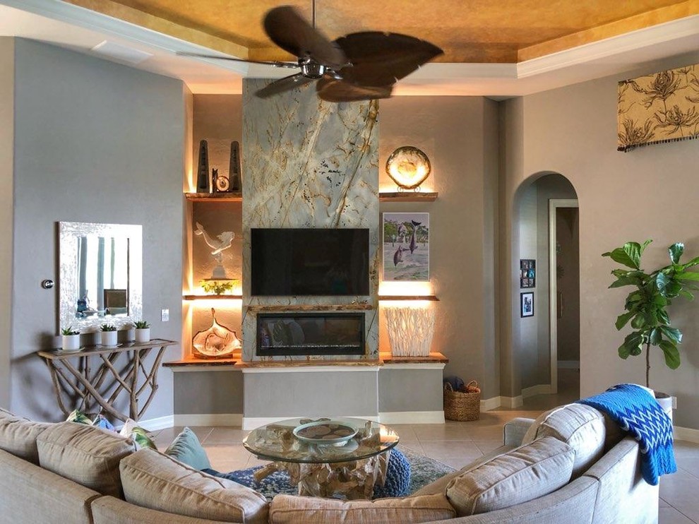 Photo of an eclectic family room in Miami.