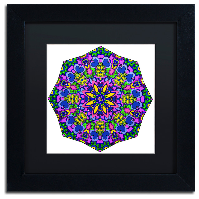 Ahrens 'Sublime Sunshine Mandala' Art, Black Frame, Black Matte, 11"x11"