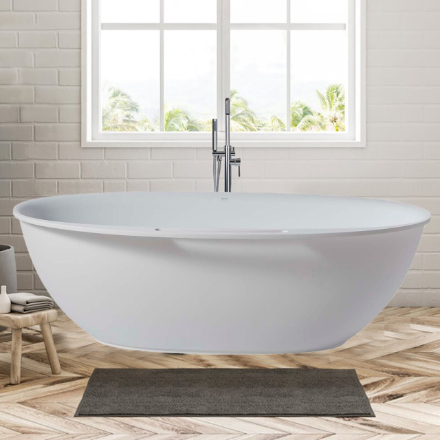 Mokleba 67inx33.5in Freestanding Soaking Bathub,White,Hanging Towel