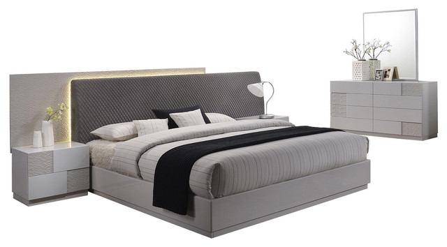 Naple Silver Line Gray 5 Piece Modern Platform Bedroom Set Contemporary Bedroom Furniture Sets By Furniture Import Export Inc