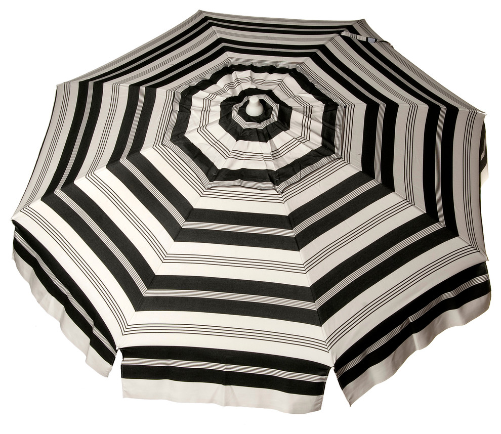 Italian Acrylic Stripes Umbrella, Black, 72"x91", Patio Pole, Patio
