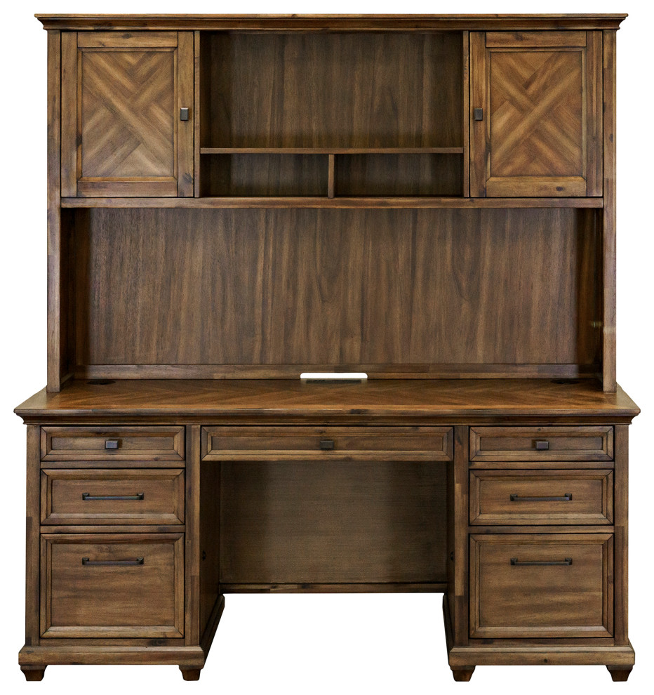 Traditional Wood Hutch With Doors Storage Hutch Fully Assembled Brown