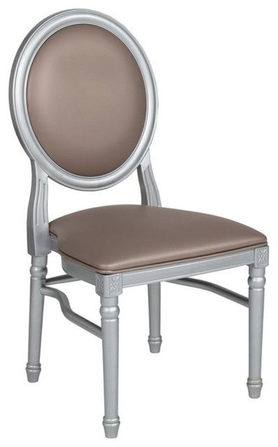 Flash Furniture Hercules King Louis Faux Leather Dining Side Chair in Taupe