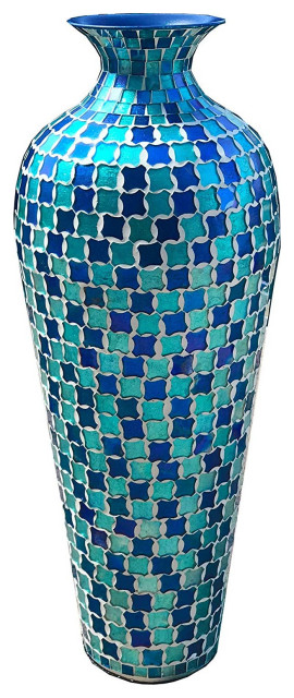 Hu-Silver Decorative Shine Vase Stunning Handmade Mosaic Crackle Glass House Decor Table Centerpieces Modern Room Decoration 