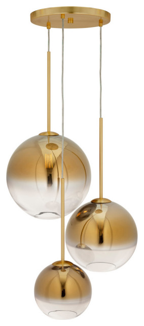 3-Light Ombre Glass Pendant, Soft Gold