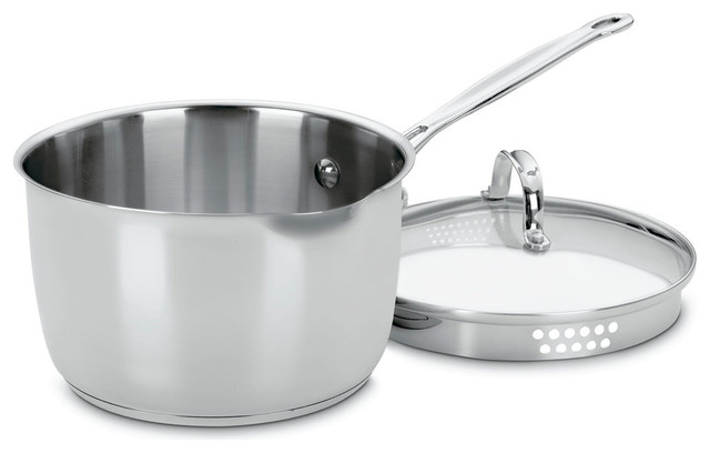 Chef's Classic Stainless Cook-and-Pour 3-Quart Saucepan With Draining Lid