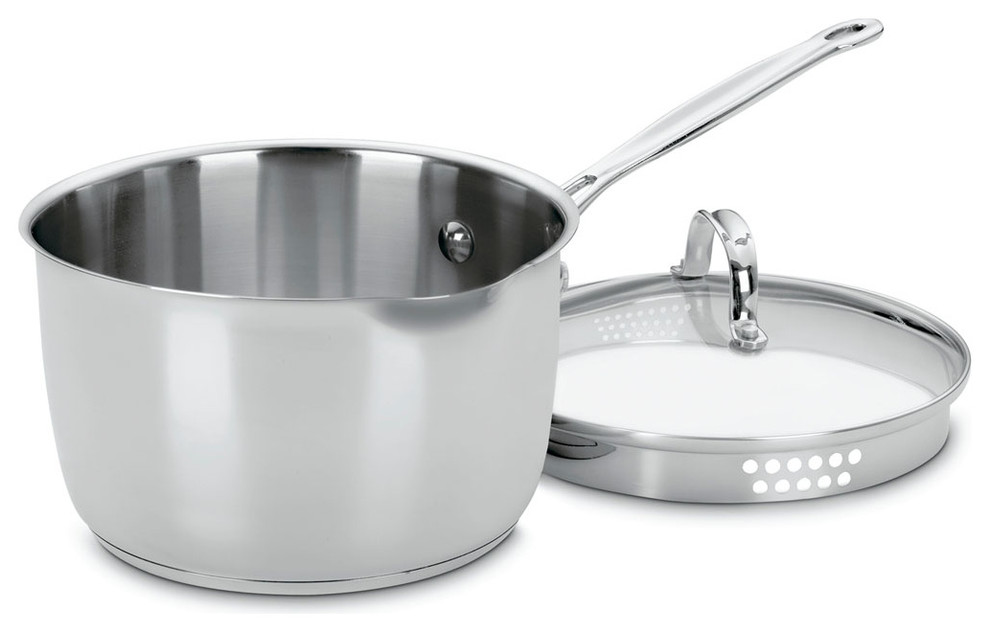 Chef's Classic Stainless Cook-and-Pour 3-Quart Saucepan With Draining Lid