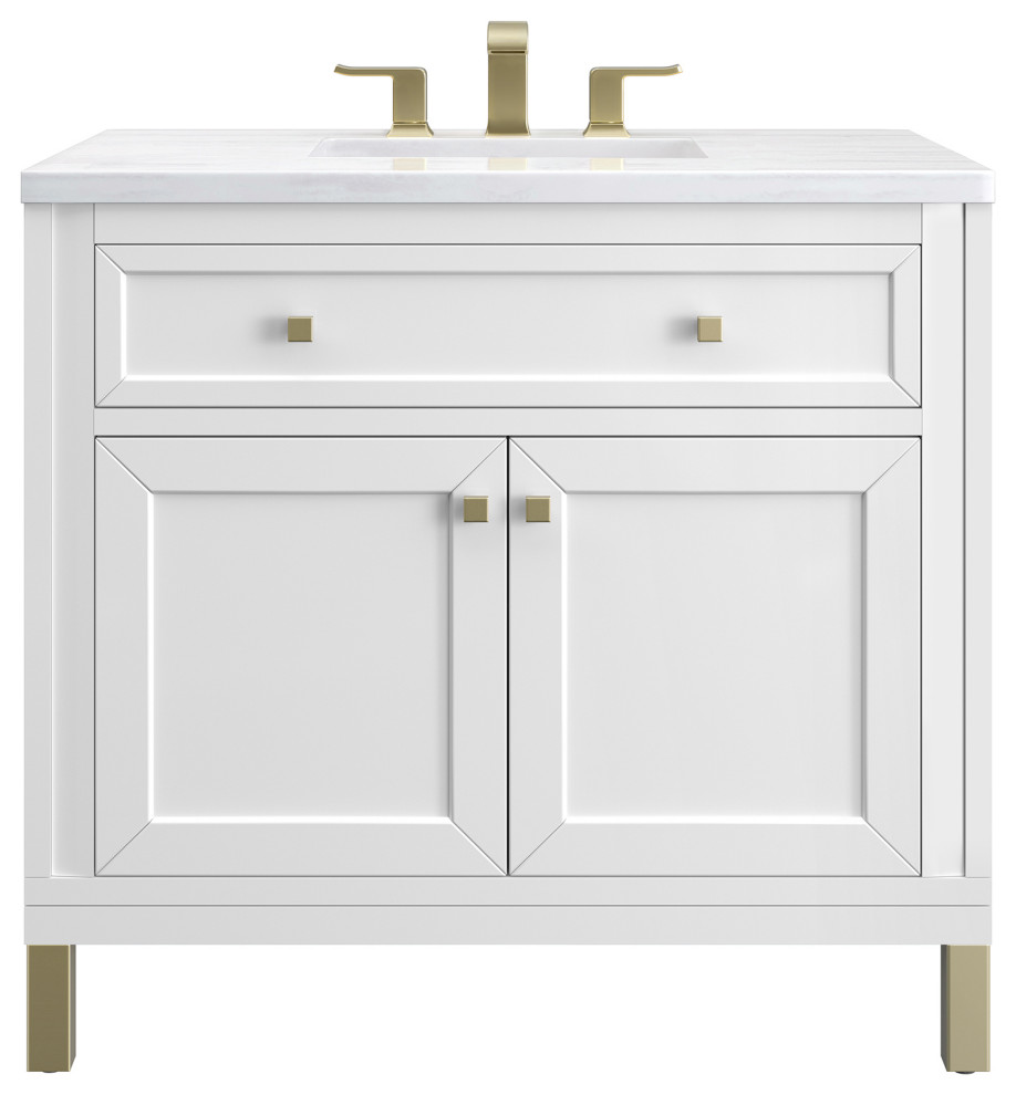 Chicago 36" Single Vanity, Glossy White Transitional Bathroom