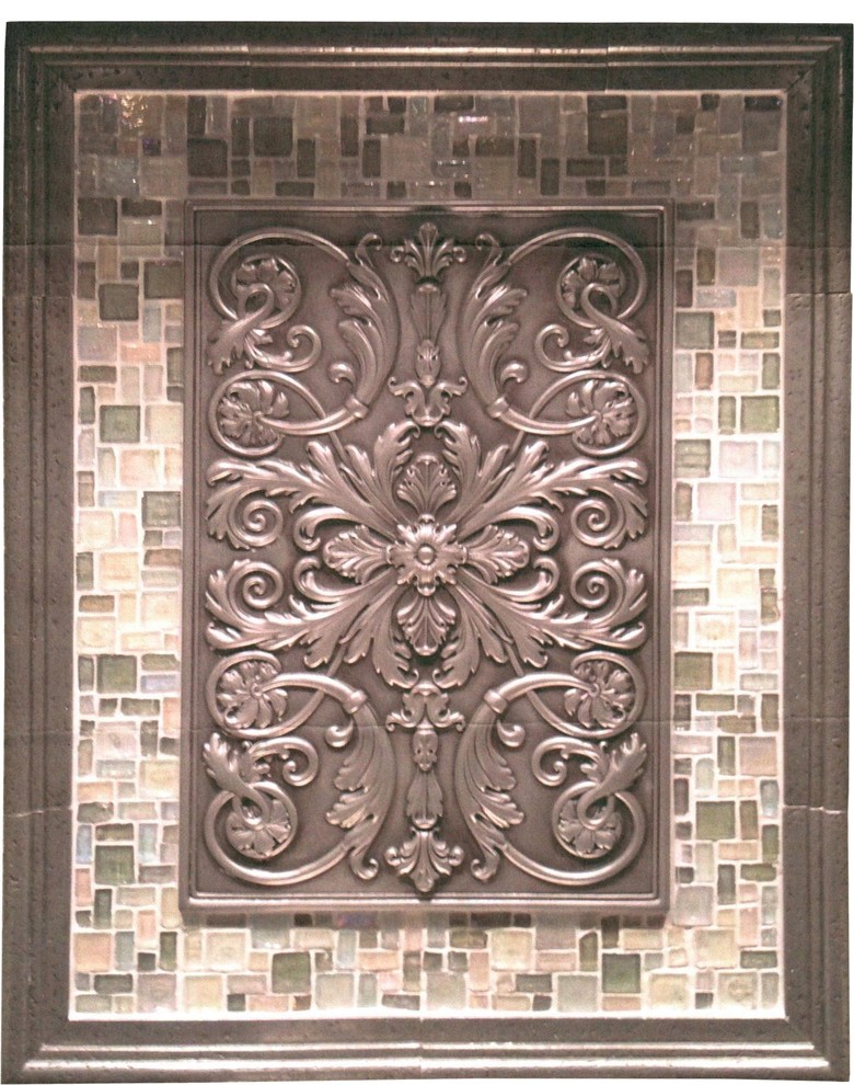 Transitional kitchen photo in Dallas with metallic backsplash and glass tile backsplash