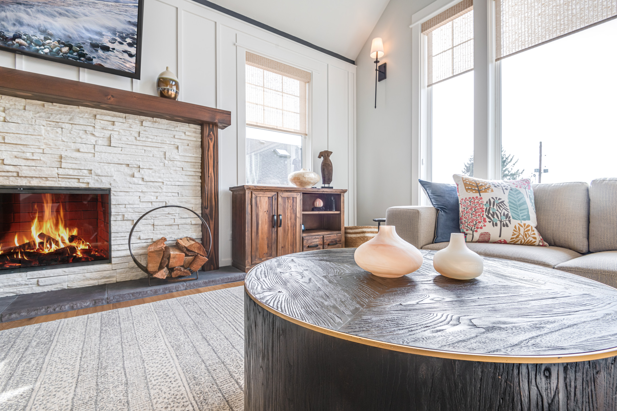 living room ledge stone fireplace gig harbor washington