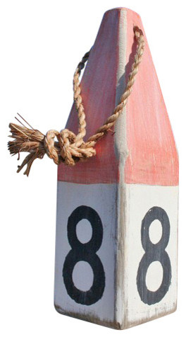 12 Nautical Wood Buoy Orange White 8 Beach Style Decorative
