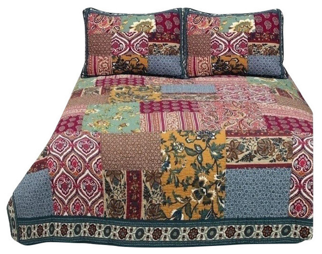 Midnight Boho Cotton Patchwork Quilt Set Traditional Quilts And Midnight 3 Piece Boho Cotton Patchwork Quilt Set Cal King